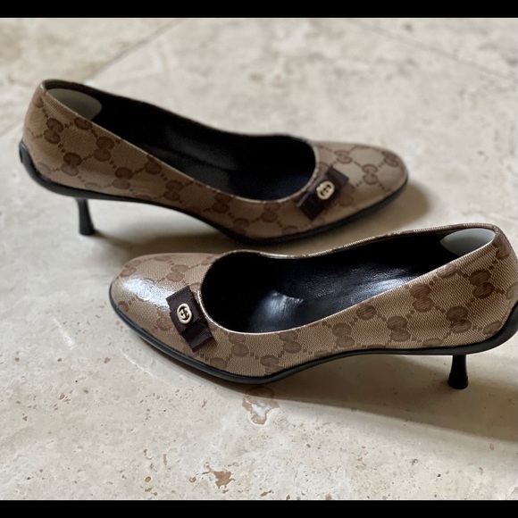 Gucci Beige Ebony/T.moro Crystal Gg/Ns Nylon Pumps - Picture 7 of 15